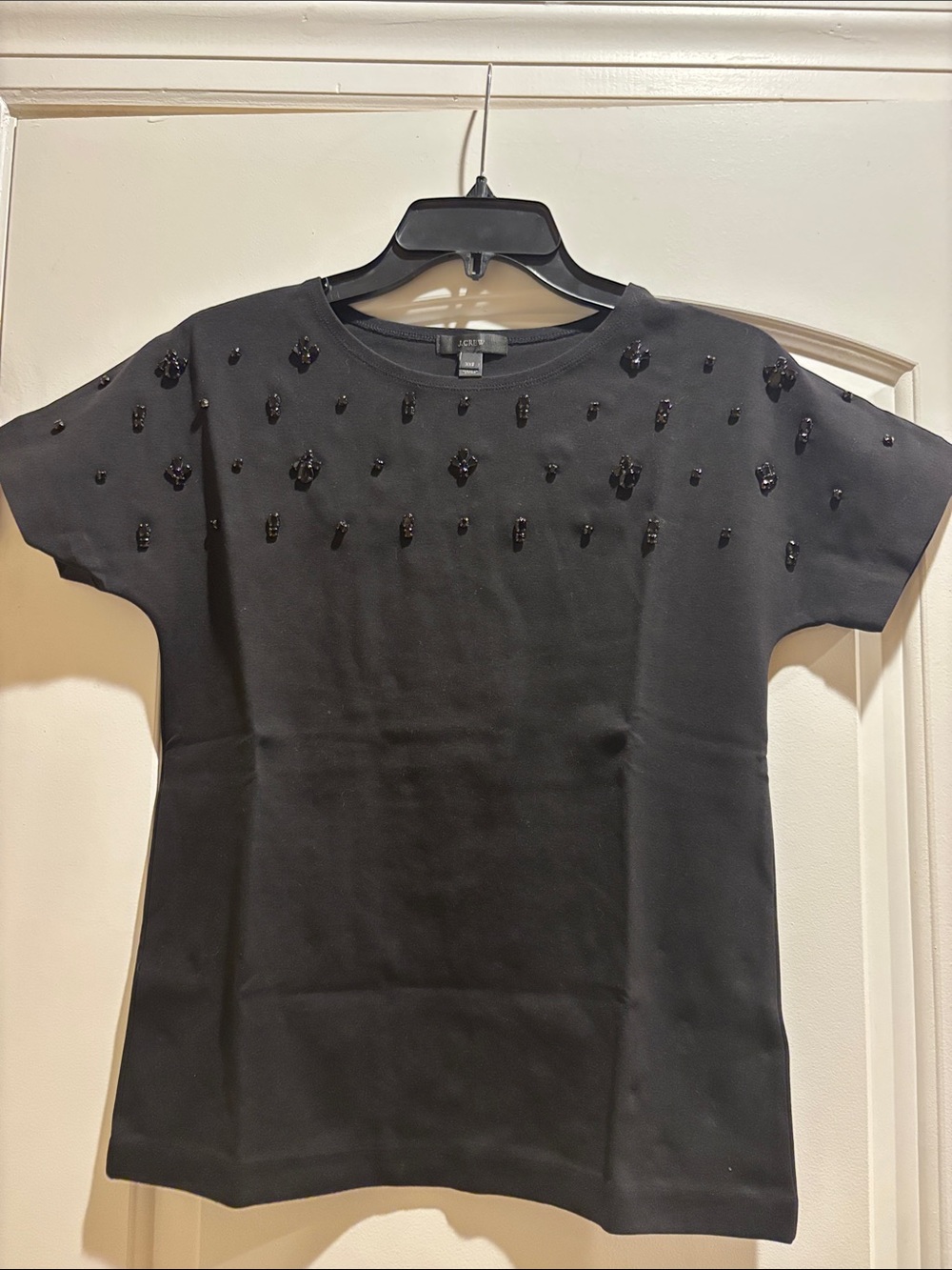 J. Crew Embellished Black on Black Cotton Blend Short Sleeve Tee XS - Picture 4 of 6